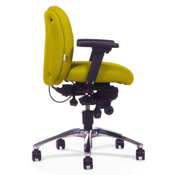 Ergochair Adapt 610 ergonomic chair, upholstered in dark yellow. image is side on, with chair facing right