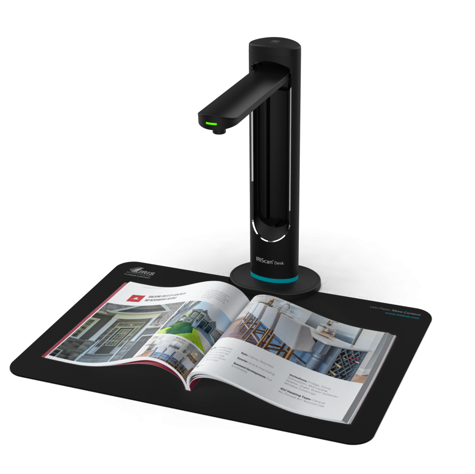 IRIScan Desk 6 Business on transparent background in use scanning a book