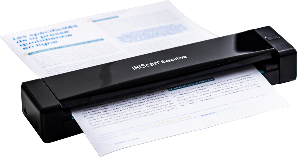 IRIScan Executive 4 device scanning a page of text