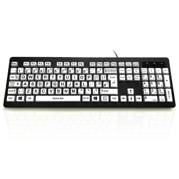 High Contrast Large Legend Keyboard features bold black text on white keys