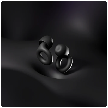 loop quiet 2 earplugs black in a stylised black background