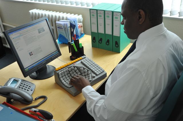 Maltron single handed keyboard left in use in an office environment