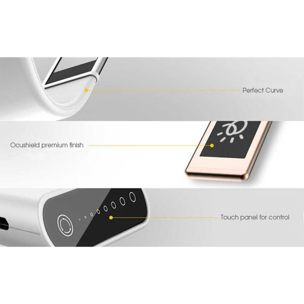 image showing various features of the oculamp. the control panel, coloured surface and part of the lamp