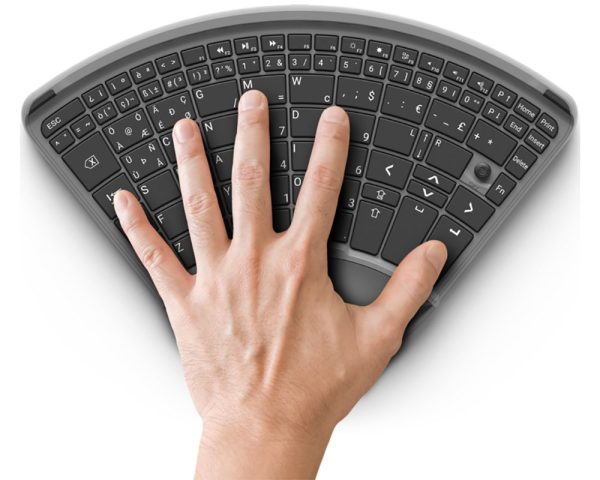 TiPY One-Handed Keyboard from above with left hand placed on it