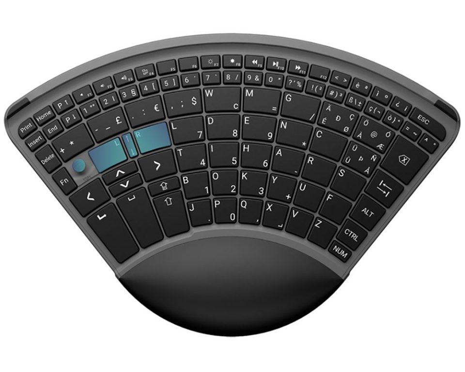 TiPY One-Handed Keyboard with built in mouse highlighted