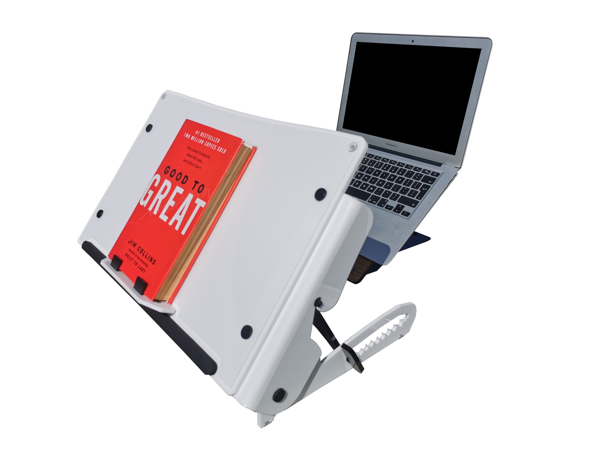 Ergonomic Café U Slope Pro holding a book and laptop at an elevated viewing angle