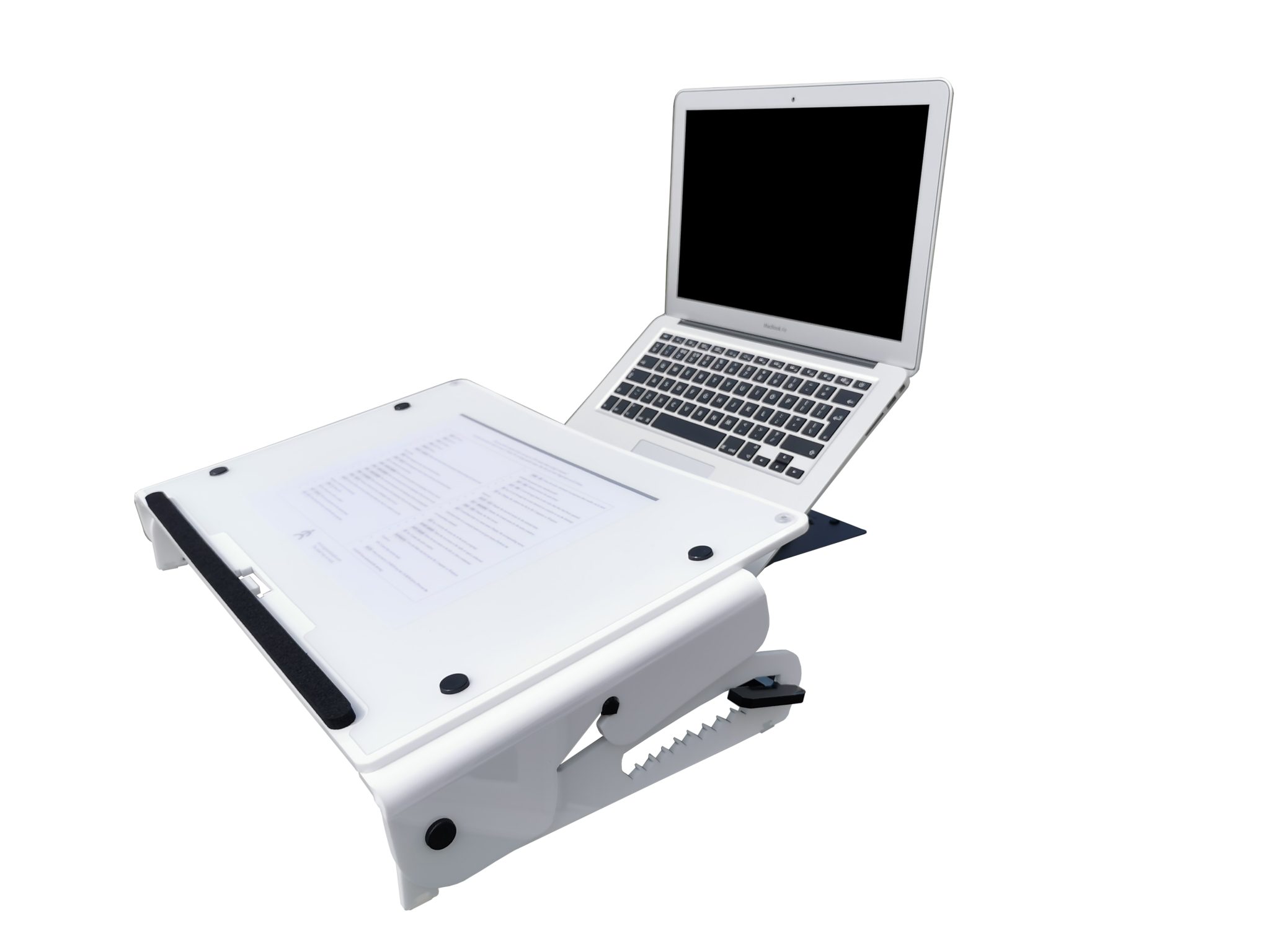 Ergonomic Café U Slope Pro angled document holder with raised platform and laptop