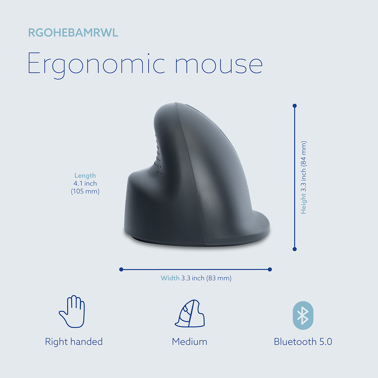 R-Go Basic Ergonomic Vertical Bluetooth Mouse Medium Right - Image 4