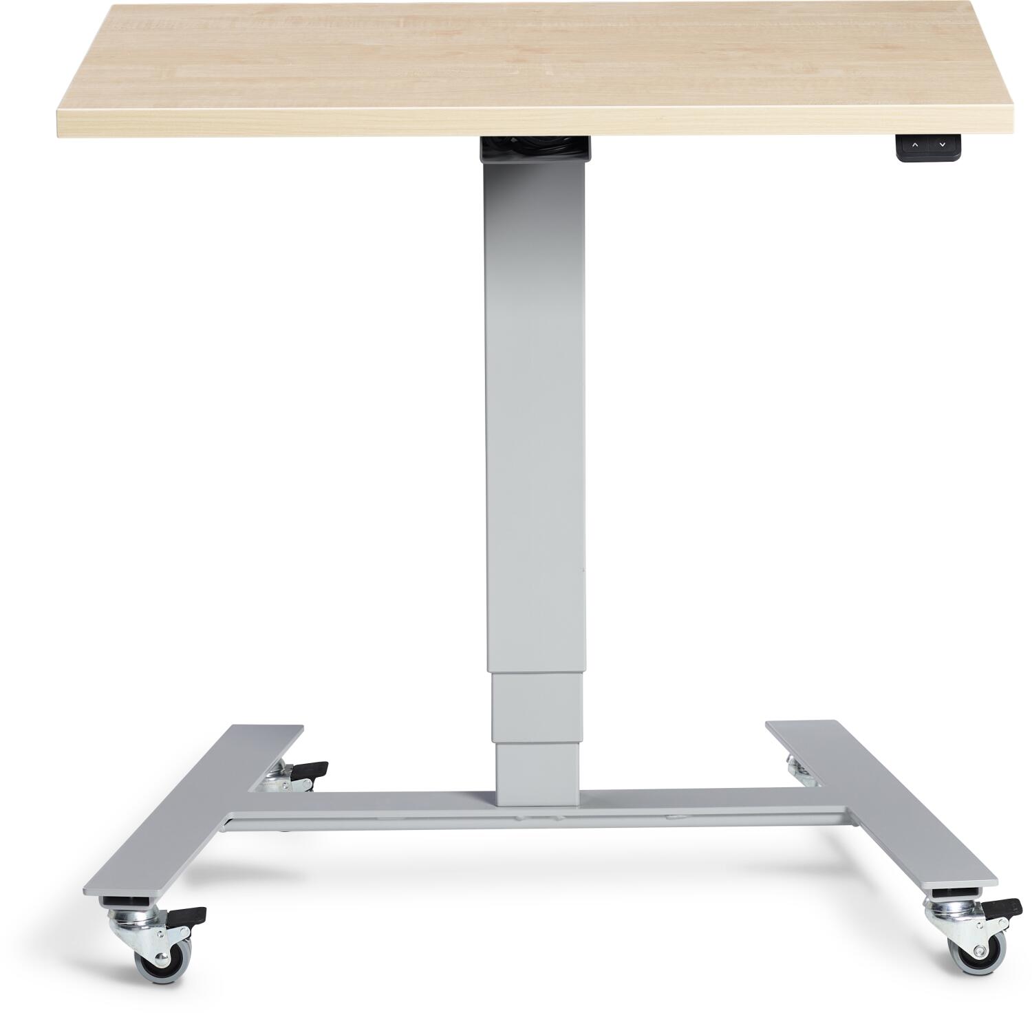 Flex 900x600mm electric height adjustable workstation, single motor, mfc top, silver fram, castors