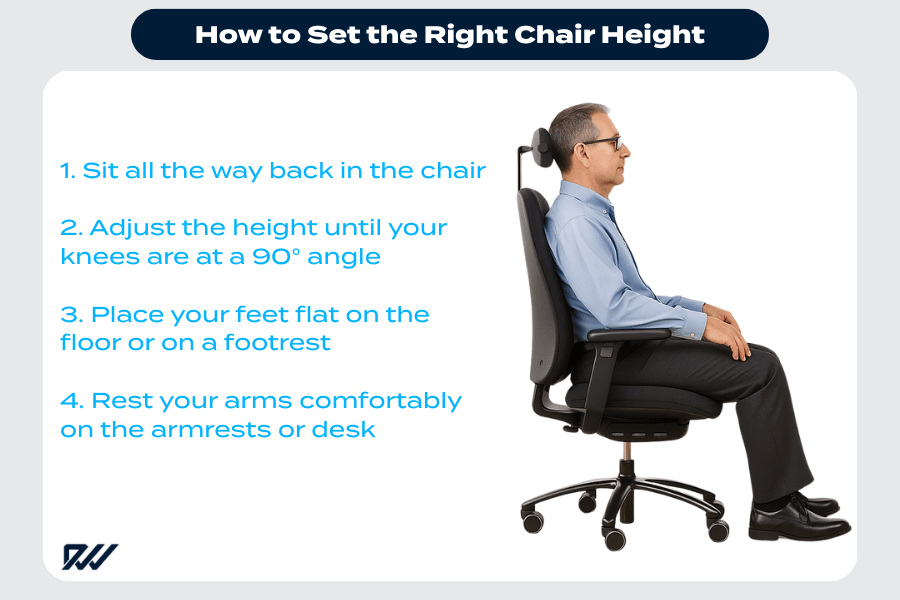 How to set the right chair height infographic