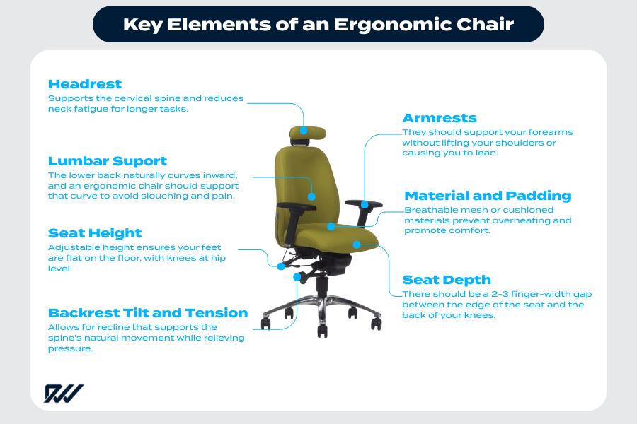 Key elements of an ergonomic chair infographic