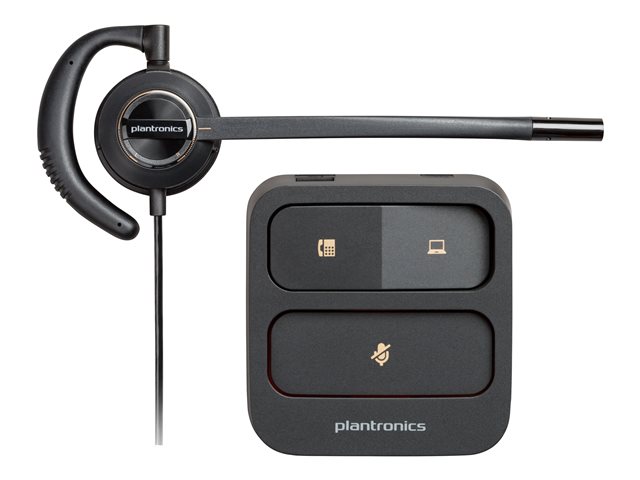 HP Poly EncorePro 530 Headset with inline call control unit showing call answer, mute and device switch buttons