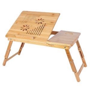 bamboo adjustable laptop bed tray with airholes and adjustable angled section