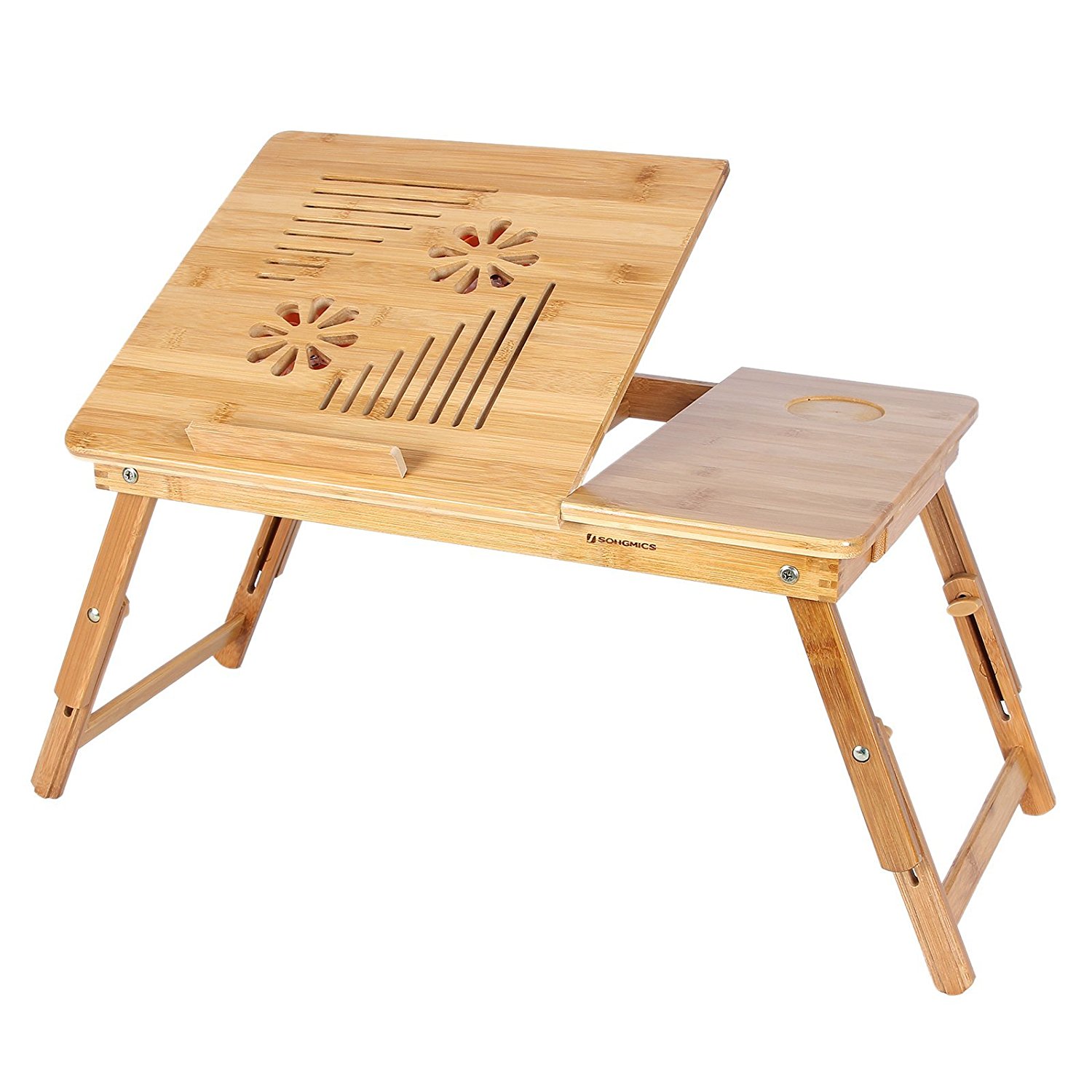 bamboo adjustable laptop bed tray with airholes and adjustable angled section