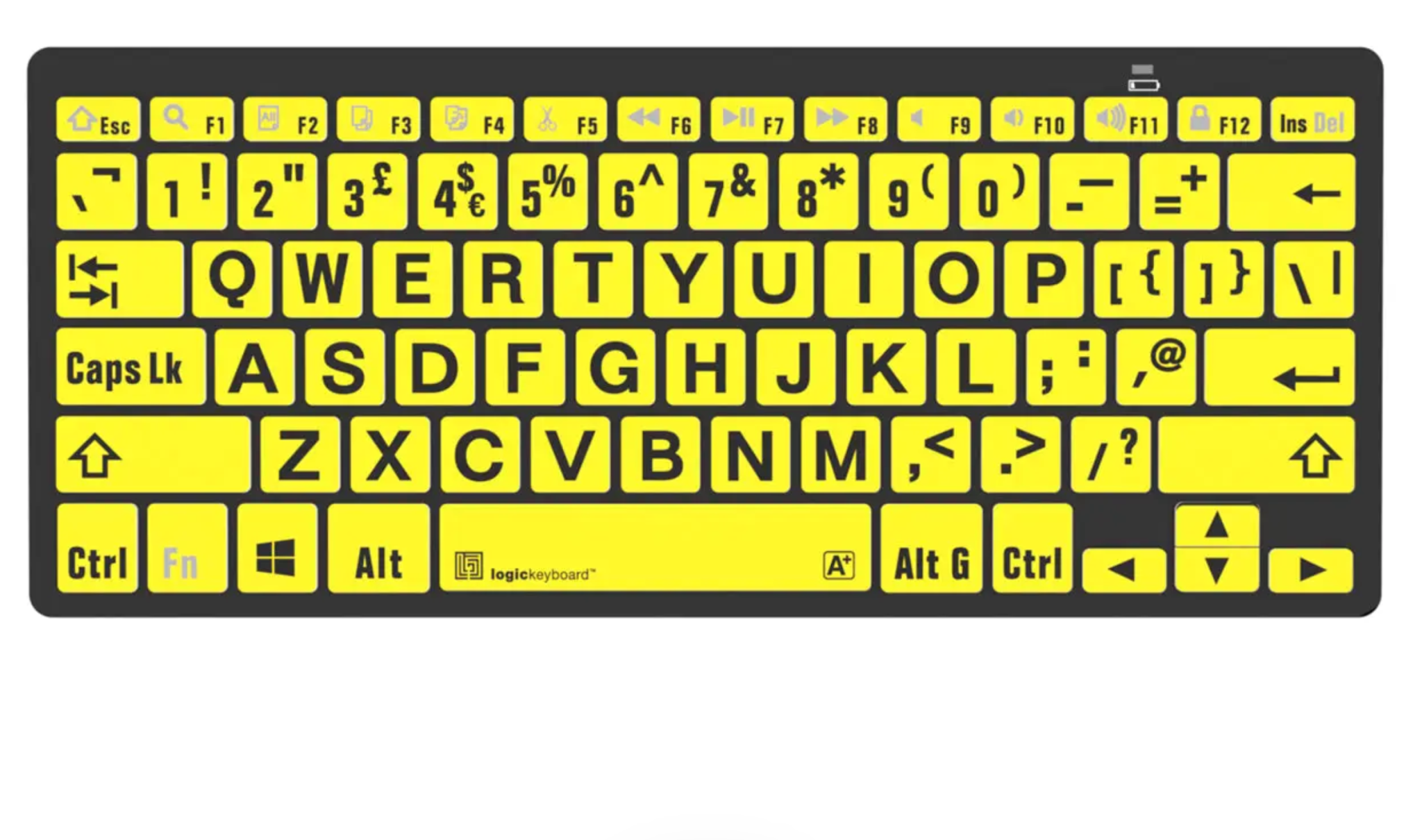 LogicKeyboard Black on Yellow high visibility keyboard with large bold characters designed to improve readability and typing accuracy.