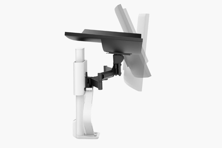 Ergotron Trace monitor arm showing fluid movement, tilt adjustment and premium articulated positioning.