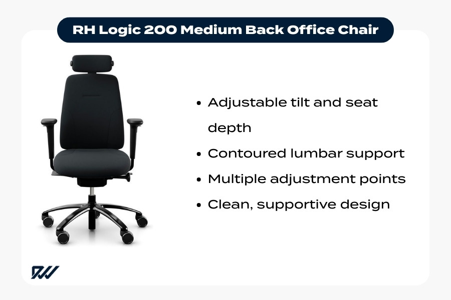 RH Logic 200 medium back ergonomic office chair with adjustable tilt and lumbar support