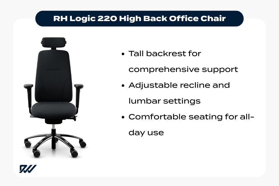 RH Logic 220 high back ergonomic office chair with tall backrest and adjustable lumbar support