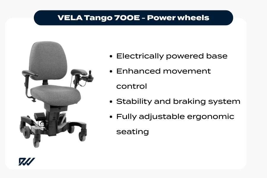VELA Tango 700E Power Wheels specialist ergonomic chair with electrically powered base