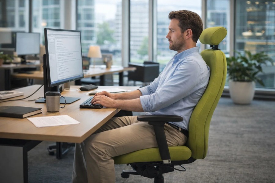 Ergonomic office chair with lumbar support designed to reduce back pain during desk work