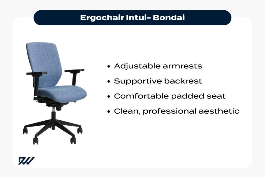 Ergochair Intui Bondai ergonomic office chair with adjustable armrests and padded seat