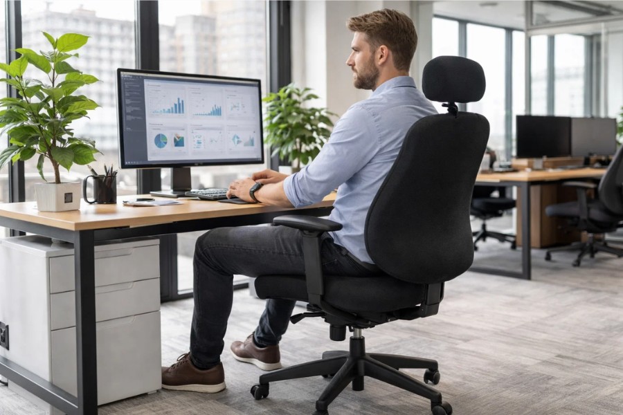 High back ergonomic office chair designed for big and tall users in a professional workspace