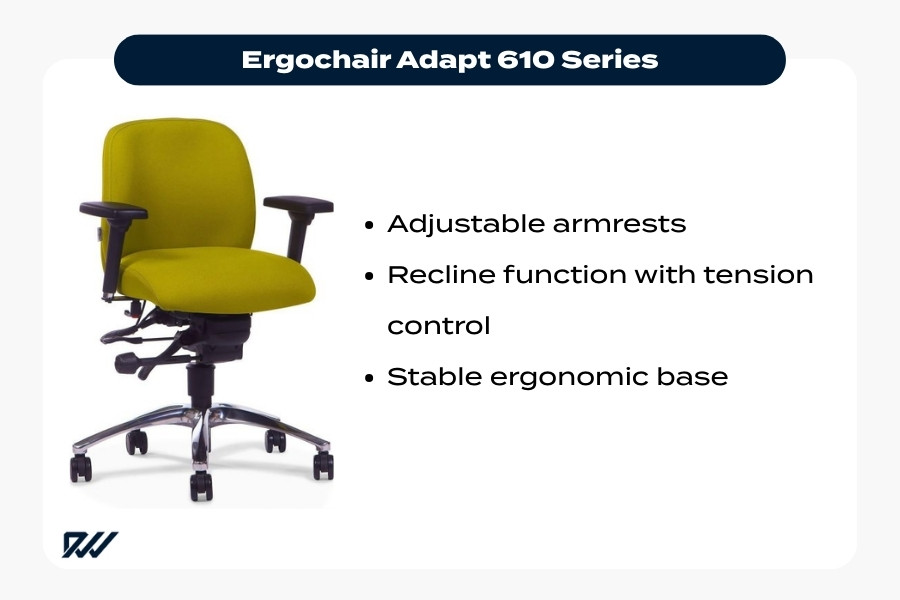 Ergochair Adapt 610 Series ergonomic office chair with adjustable armrests and recline tension control