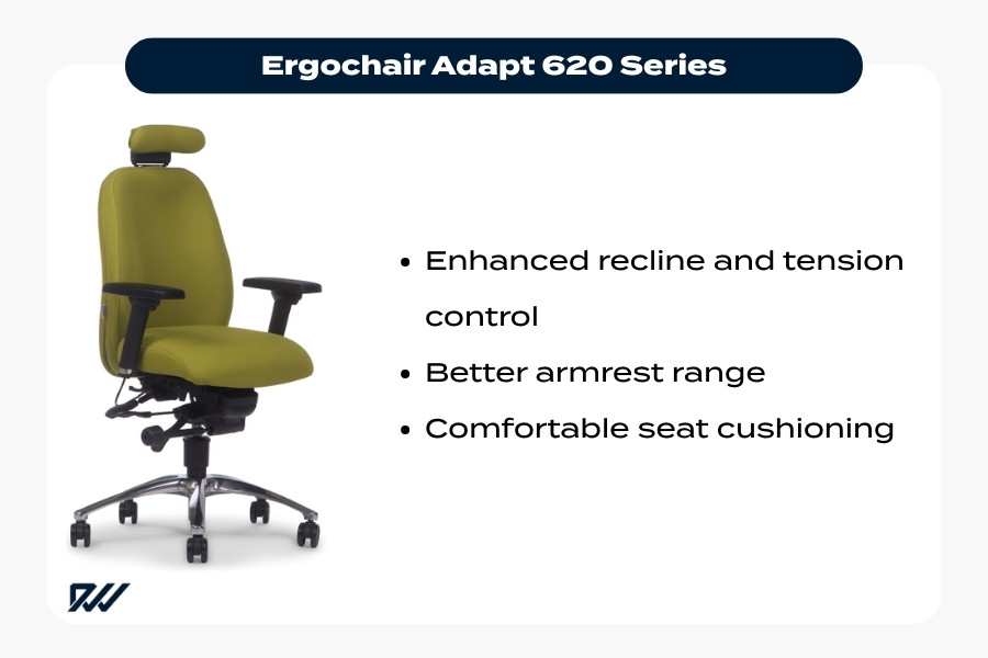 Ergochair Adapt 620 Series office chair with enhanced recline and adjustable armrests