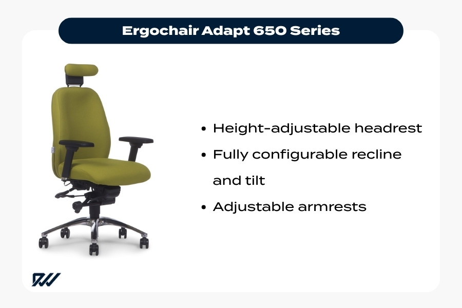Ergochair Adapt 650 Series ergonomic office chair with height-adjustable headrest and recline control