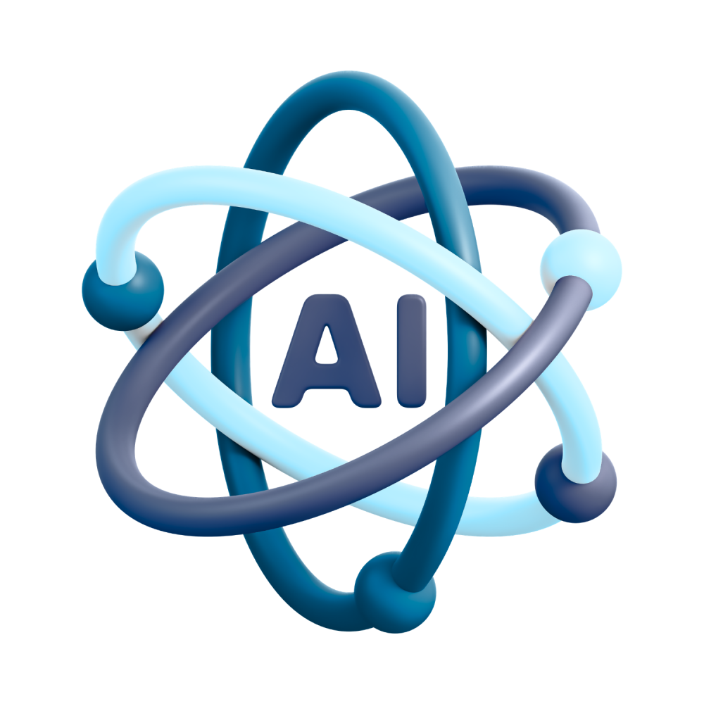 Artificial intelligence AI icon with orbiting loops representing cognitive processing and the AI cognitive loop