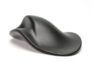 Handshoe Mouse Cordless close up showing sculpted ergonomic shape and smooth black surface for hand support
