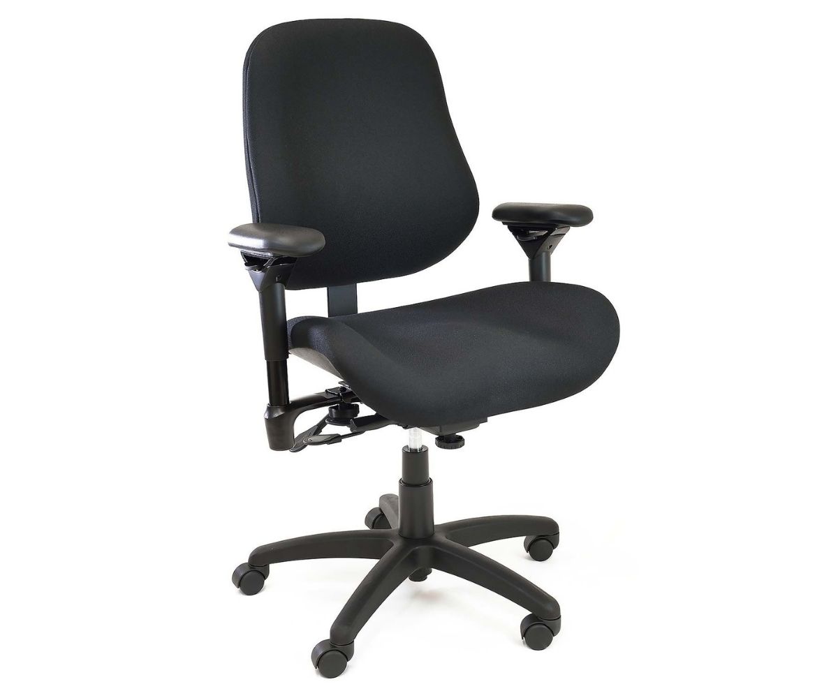 BodyBilt J2504 ergonomic office chair angled side view showing backrest shape, seat cushioning and base