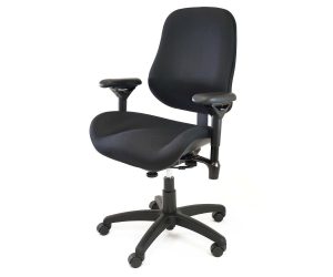 BodyBilt J2504 ergonomic office chair angled front view showing seat contour, armrests and wheeled base