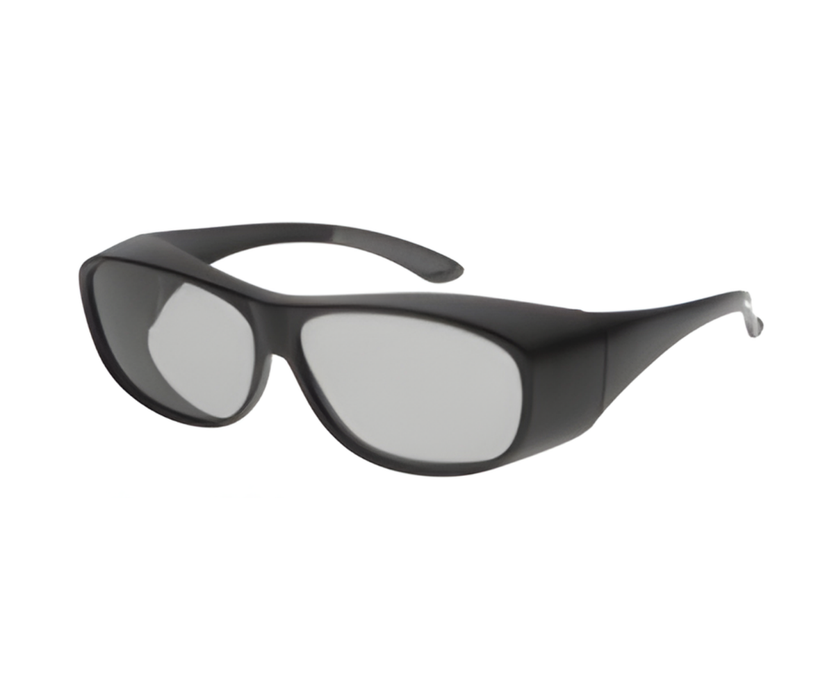 F21 grey fit over glasses close up showing wraparound frame design