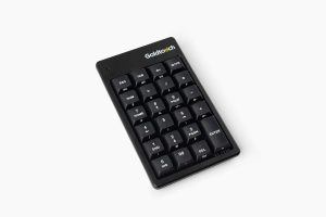 Goldtouch ergonomic numeric keypad angled close up of keys