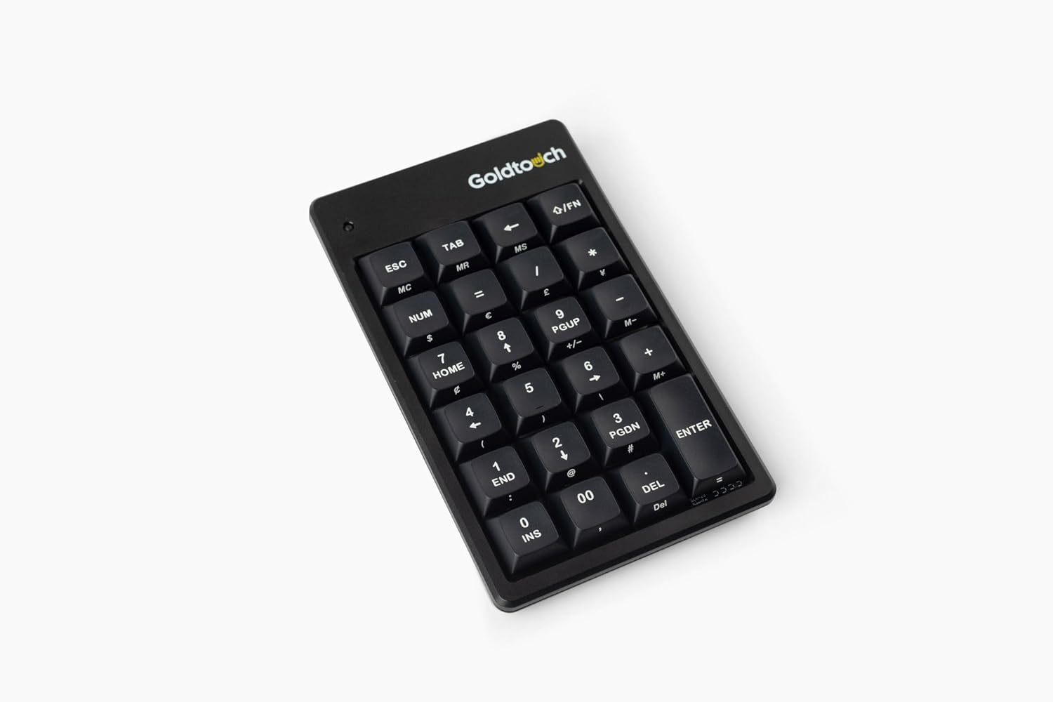 Goldtouch ergonomic numeric keypad angled close up of keys