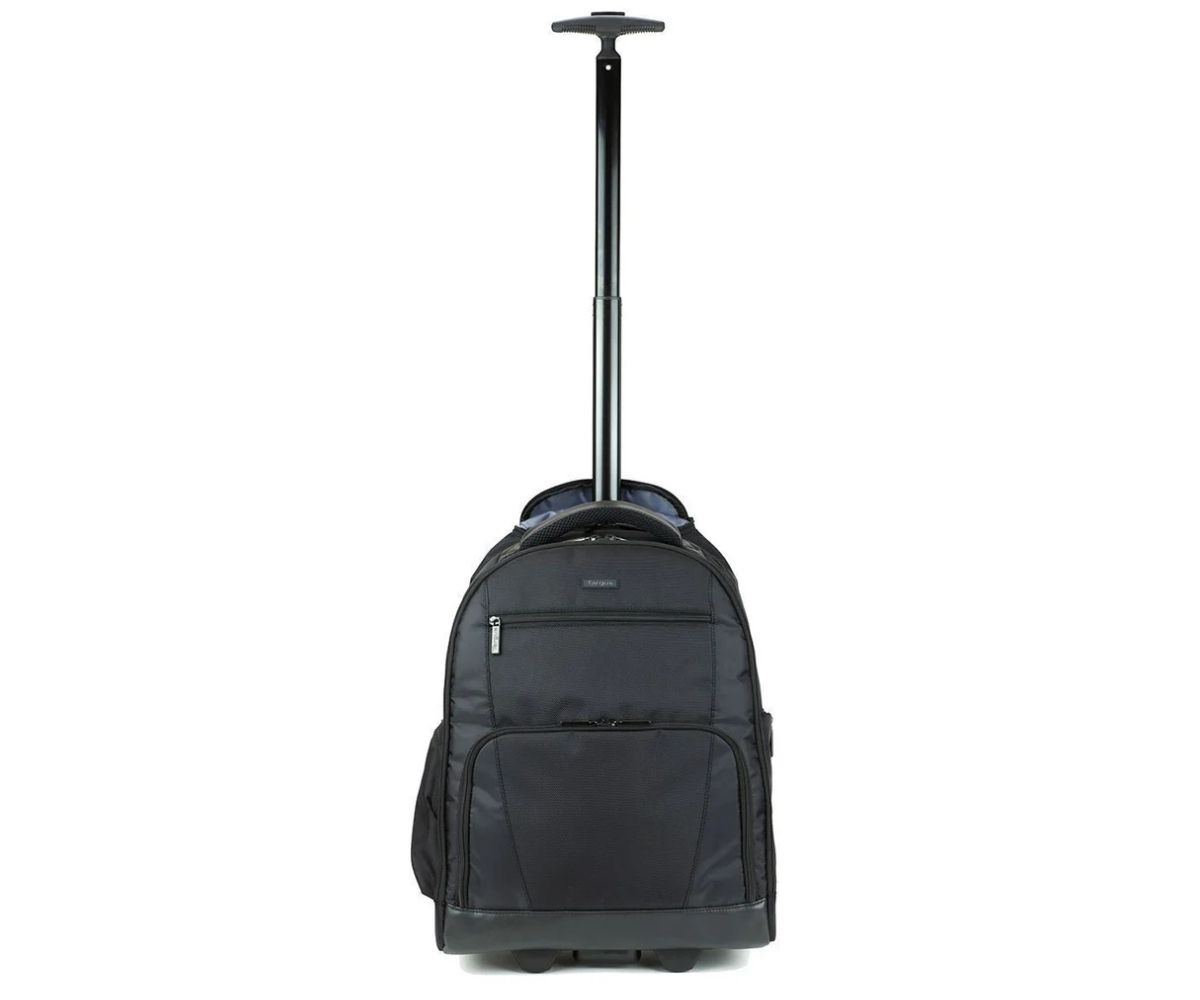 Targus rolling laptop backpack front view with handle extended