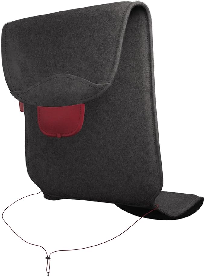 Big Hug³ Original Stoov heated seat cushion folded into a compact carrying case with integrated fastening flap and drawstring closure