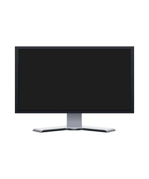 32-inch computer monitor with widescreen display, slim black bezel and silver stand for professional workstation setups