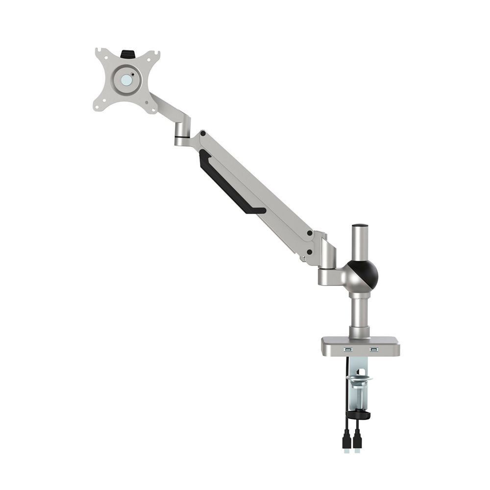 EasyView Gas Monitor Arm V2 Single adjustable desk mounted monitor arm with VESA plate and USB ports.