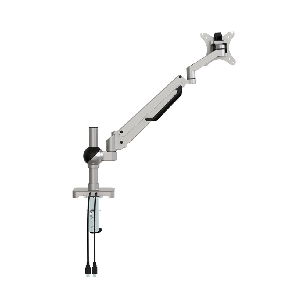 EasyView Gas Monitor Arm V2 Single adjustable monitor arm with desk clamp, VESA mount and integrated cable management.