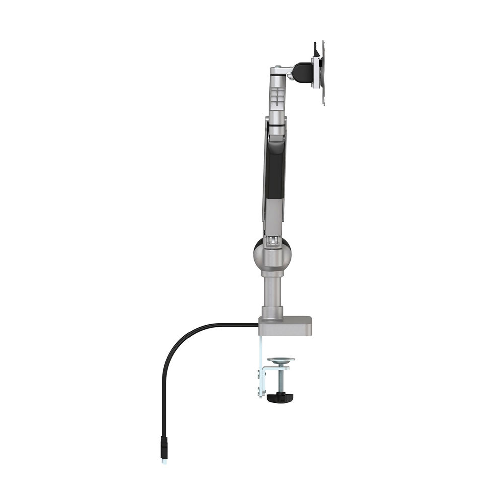EasyView Gas Monitor Arm V2 Single shown from the side with adjustable arm, VESA mount and desk clamp.