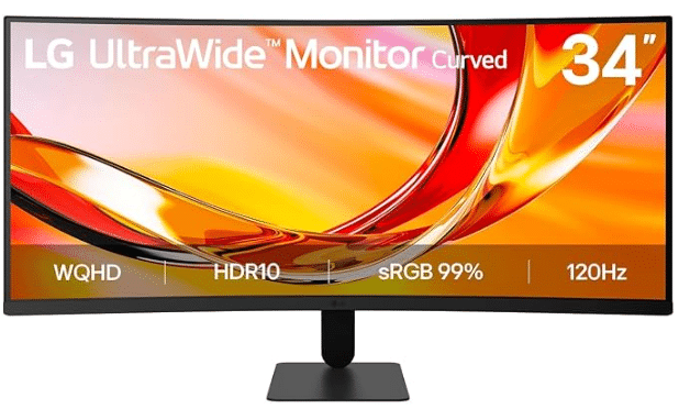 LG UltraWide Monitor 34U601B-B, 34 inch Curved UWQHD 1440p, 120Hz w/VRR, VA, 5ms, FreeSync Premium
